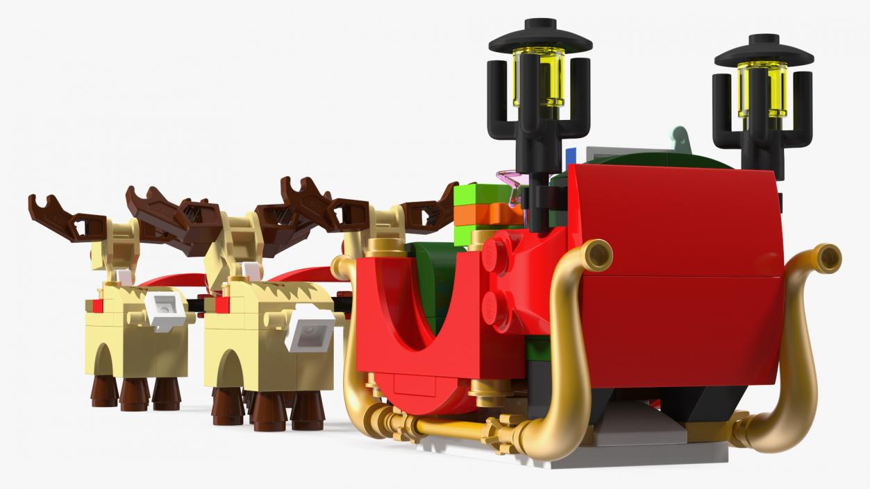 3D Lego Santa Sleigh and Reindeers