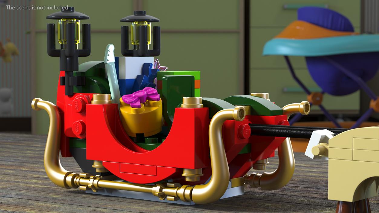 3D Lego Santa Sleigh and Reindeers