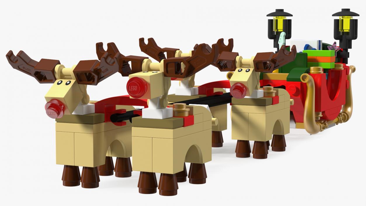 3D Lego Santa Sleigh and Reindeers