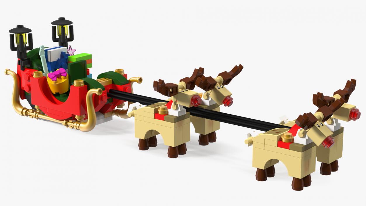 3D Lego Santa Sleigh and Reindeers