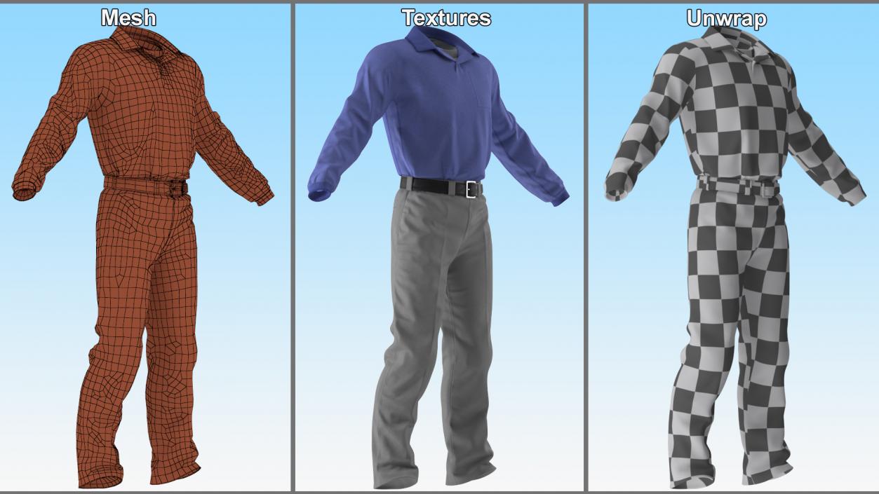 3D Casual Mens Clothes Set model