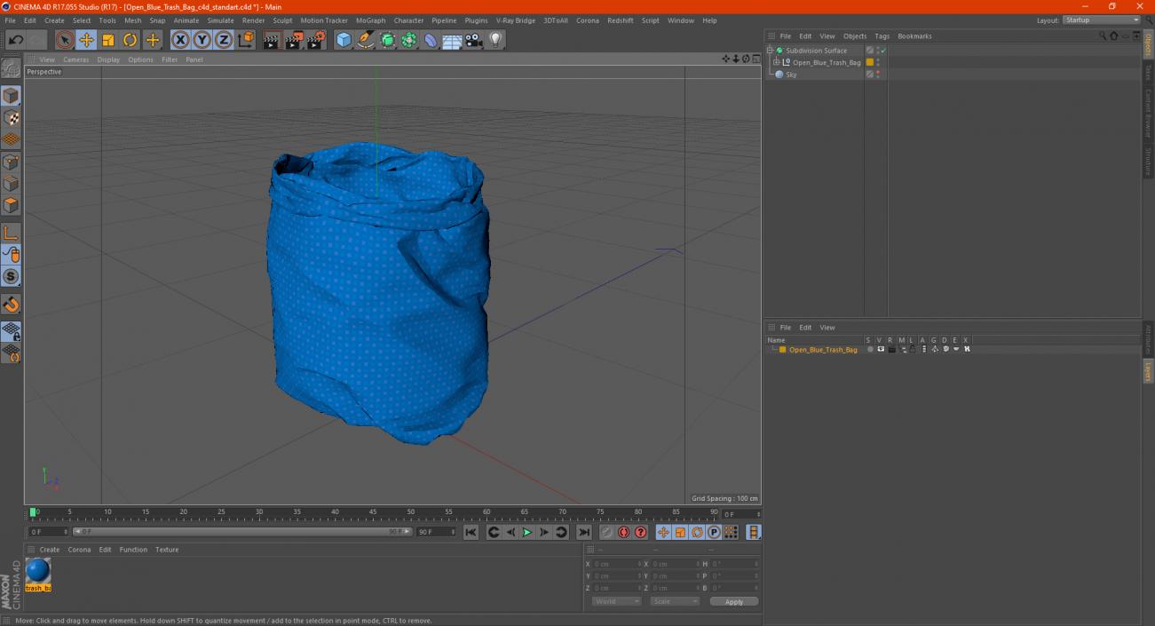 Open Blue Trash Bag 3D model