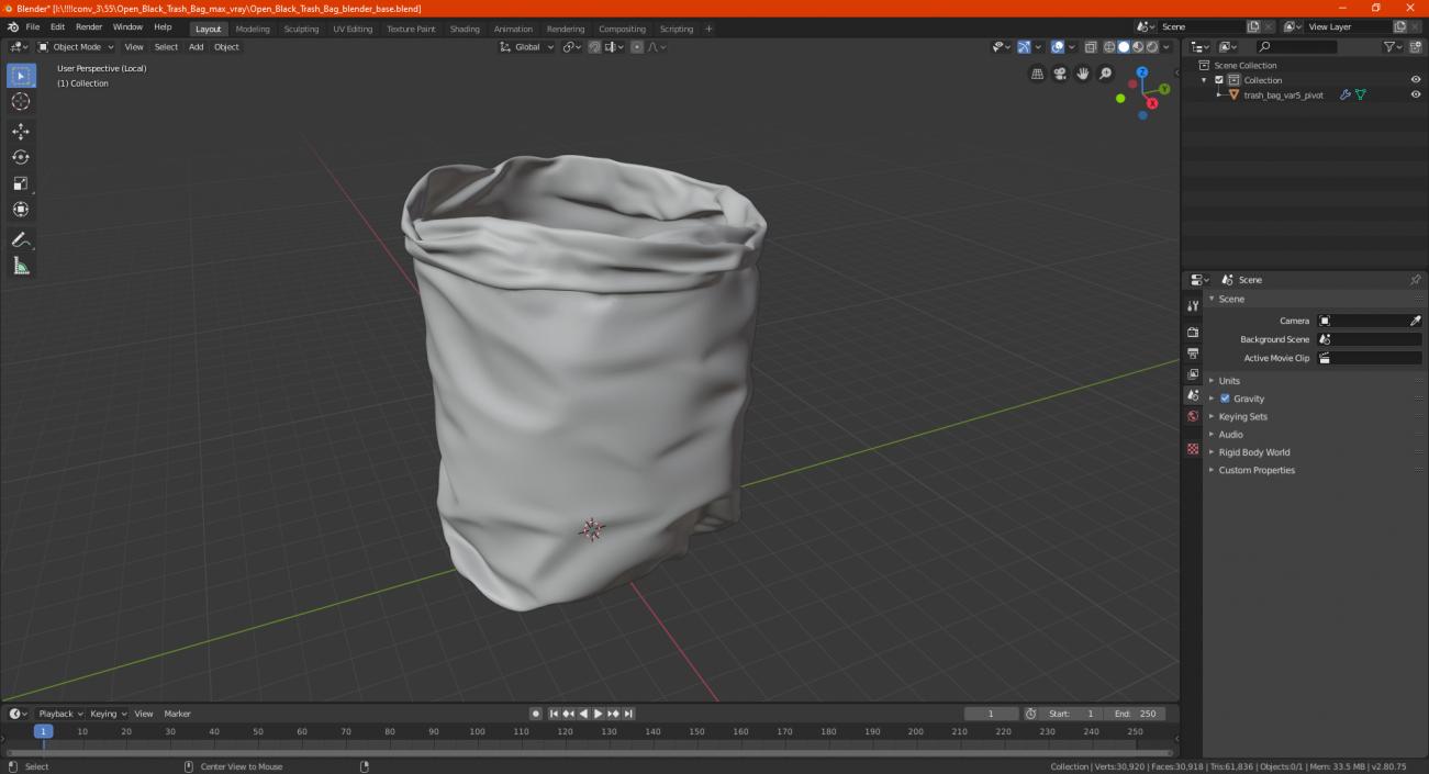 Open Blue Trash Bag 3D model