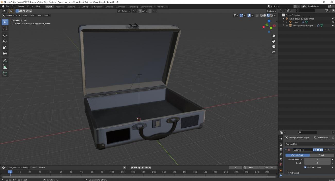 3D model Retro Black Suitcase Open