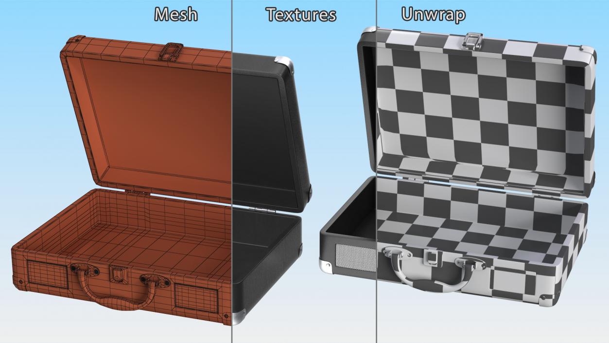 3D model Retro Black Suitcase Open