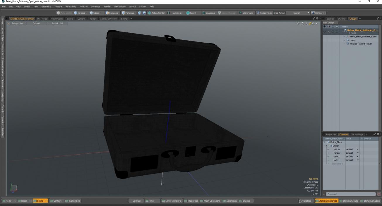 3D model Retro Black Suitcase Open