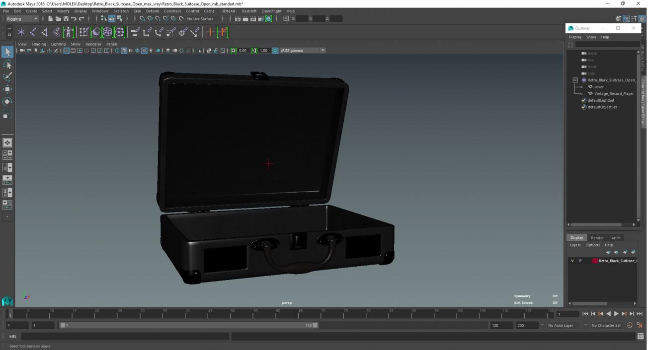 3D model Retro Black Suitcase Open