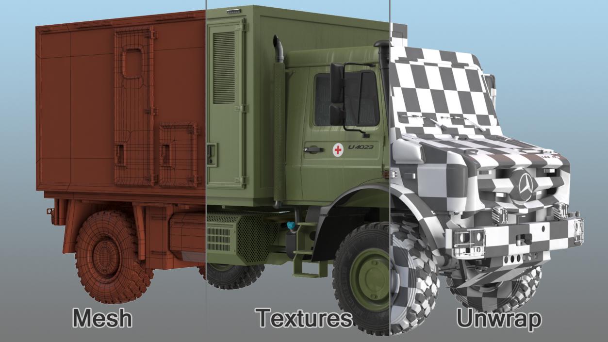 3D model Mercedes Unimog 4023 Ambulance Vehicle Rigged