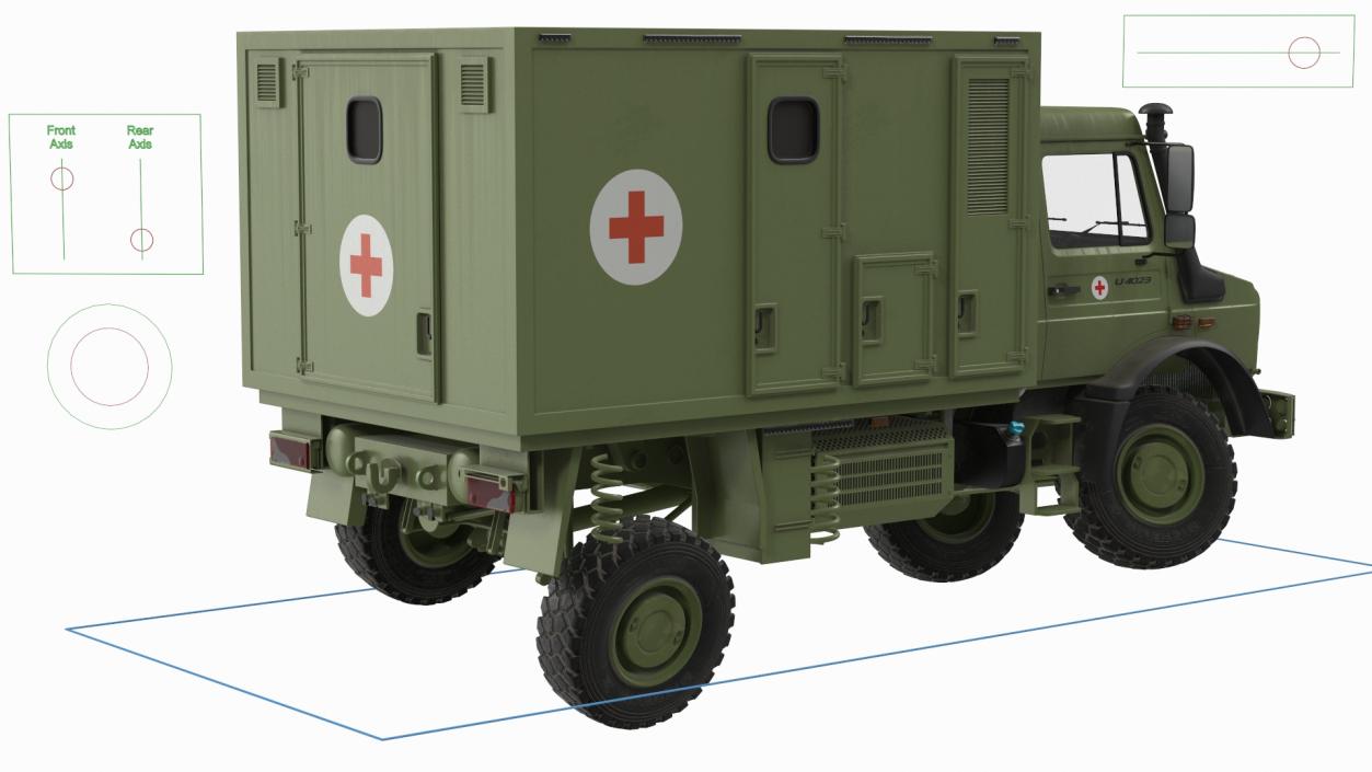 3D model Mercedes Unimog 4023 Ambulance Vehicle Rigged