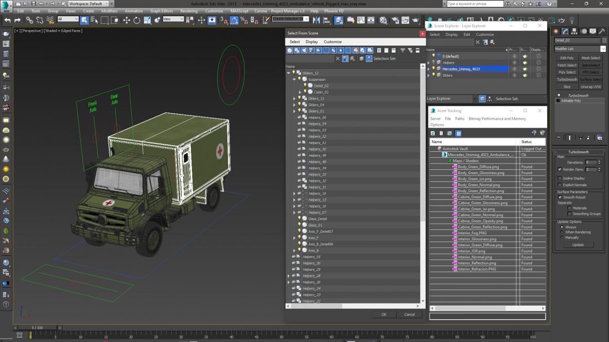 3D model Mercedes Unimog 4023 Ambulance Vehicle Rigged