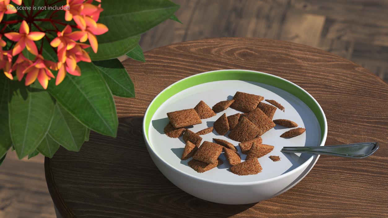 3D model Chocolate Cereal Pillows Falling in Bowl with Milk