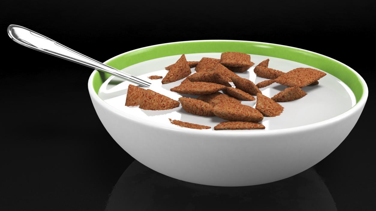 3D model Chocolate Cereal Pillows Falling in Bowl with Milk