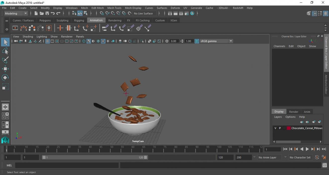 3D model Chocolate Cereal Pillows Falling in Bowl with Milk