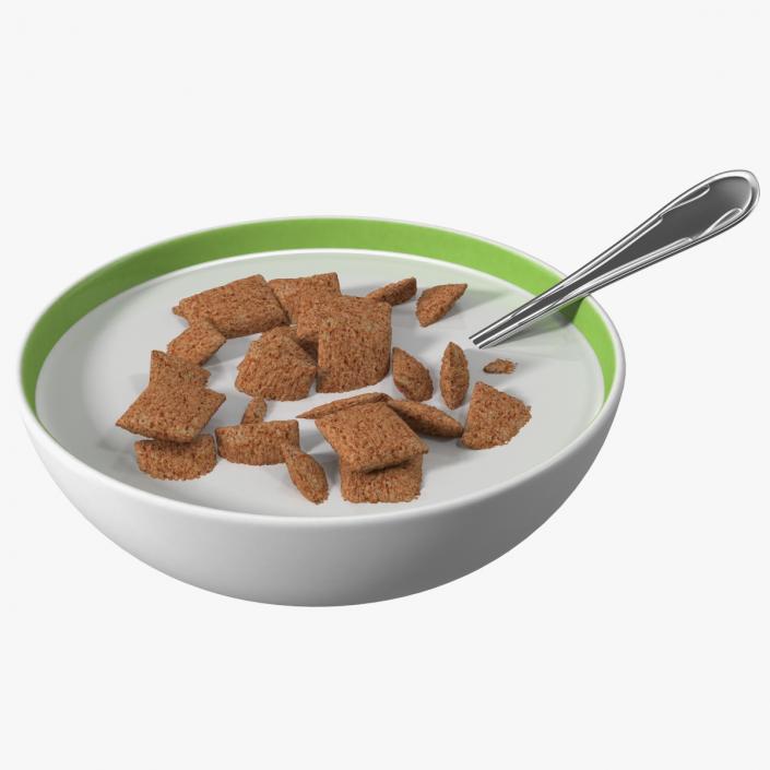 3D model Chocolate Cereal Pillows Falling in Bowl with Milk