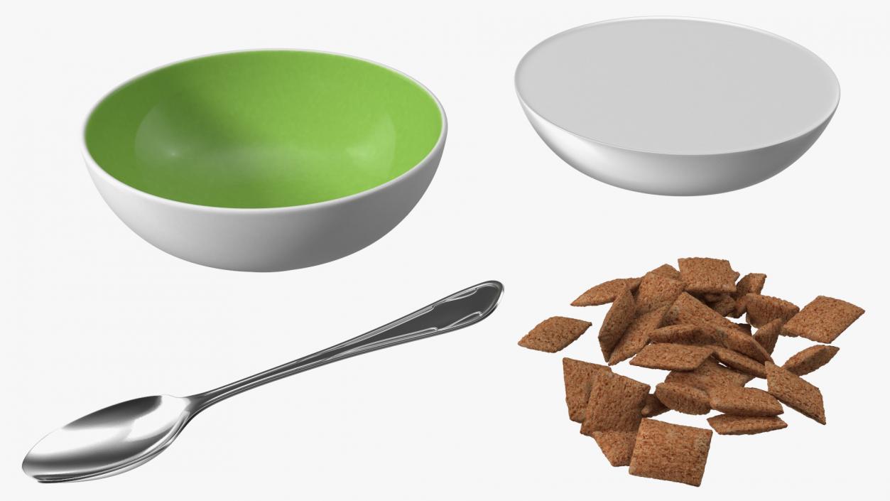 3D model Chocolate Cereal Pillows Falling in Bowl with Milk