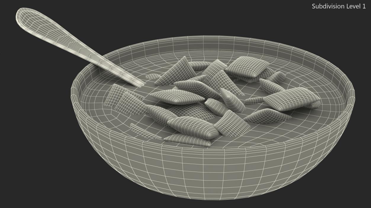 3D model Chocolate Cereal Pillows Falling in Bowl with Milk