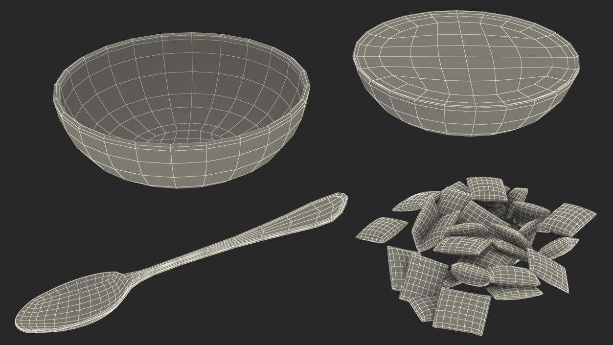 3D model Chocolate Cereal Pillows Falling in Bowl with Milk