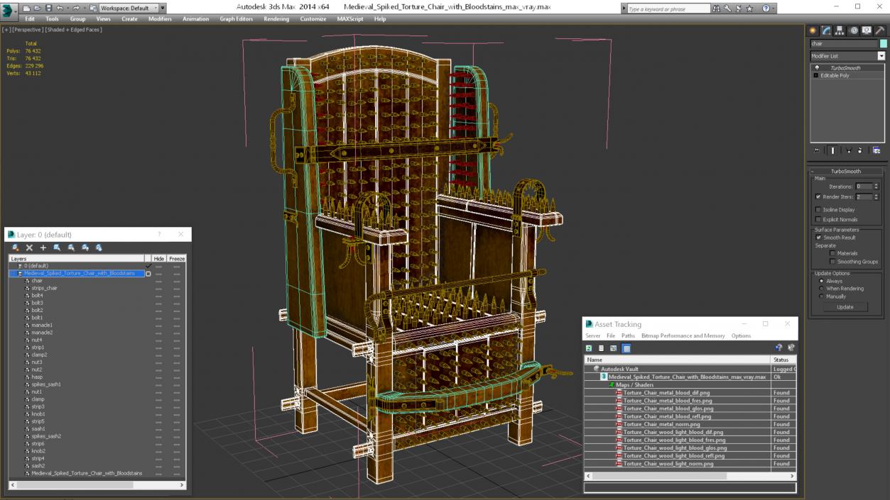 3D Medieval Spiked Torture Chair with Bloodstains