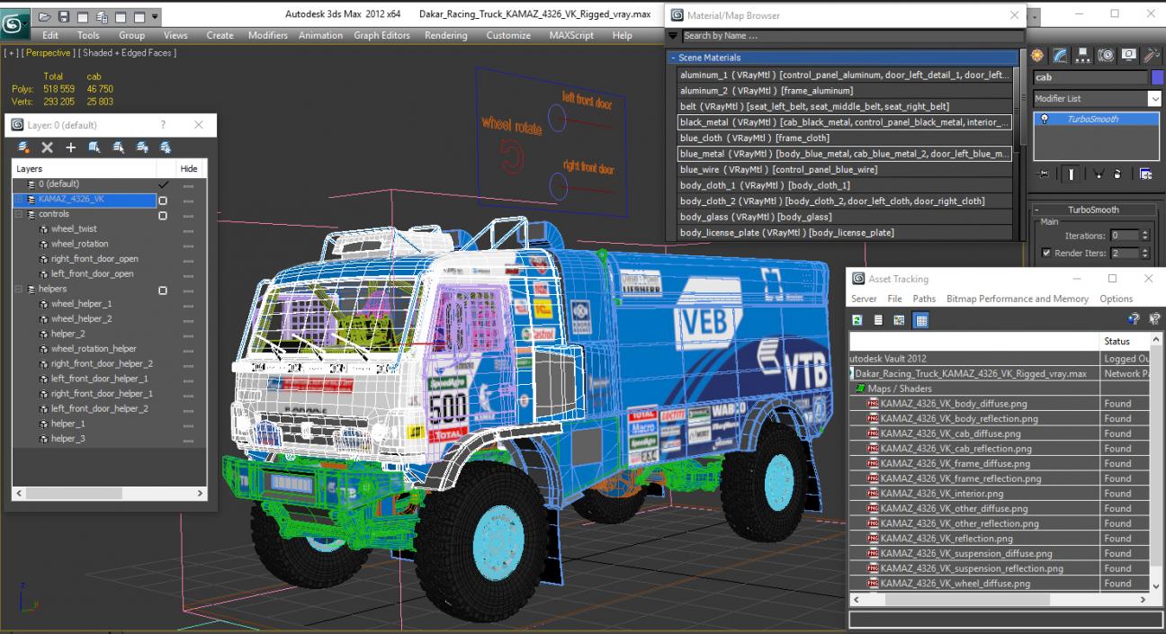 KAMAZ Dakar Racing Truck 4326 VK Rigged 3D model