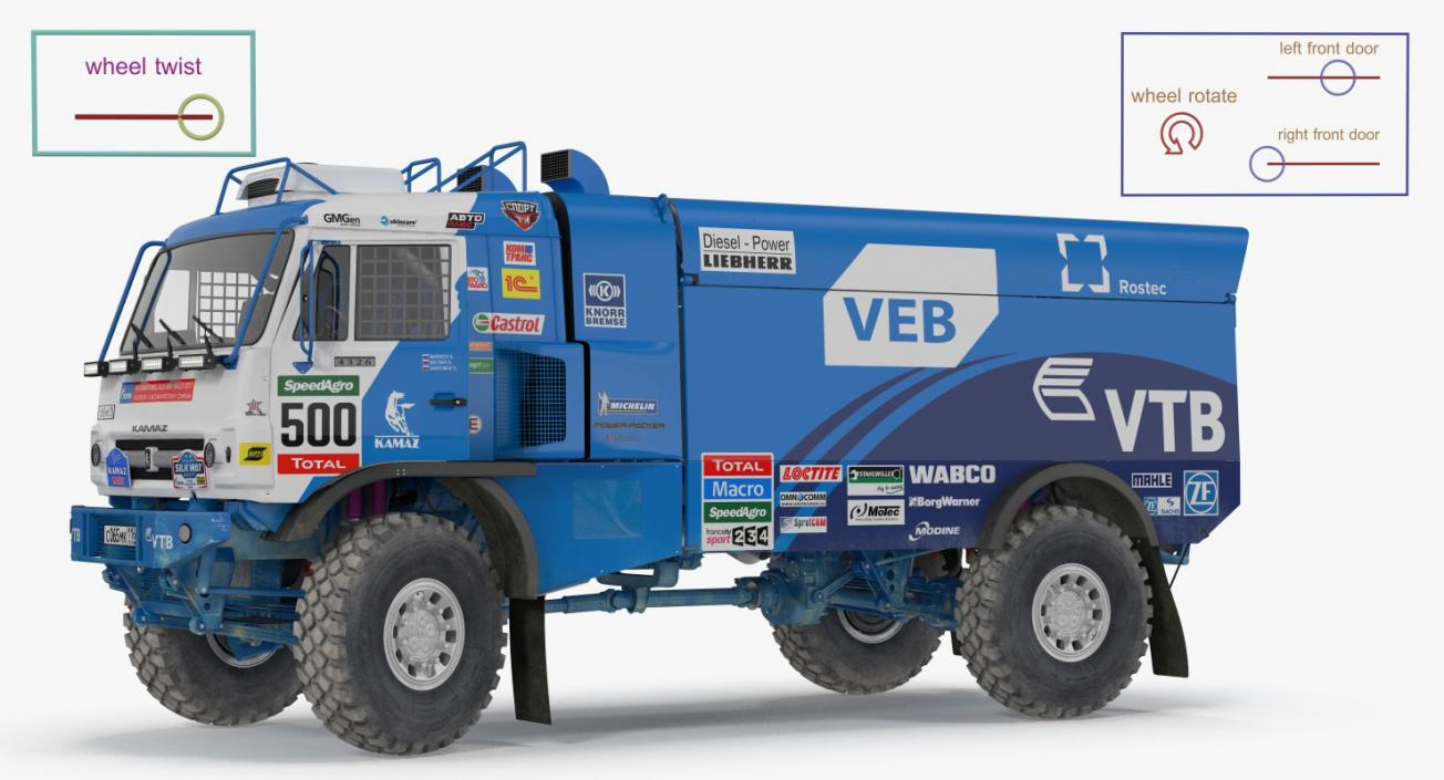 KAMAZ Dakar Racing Truck 4326 VK Rigged 3D model