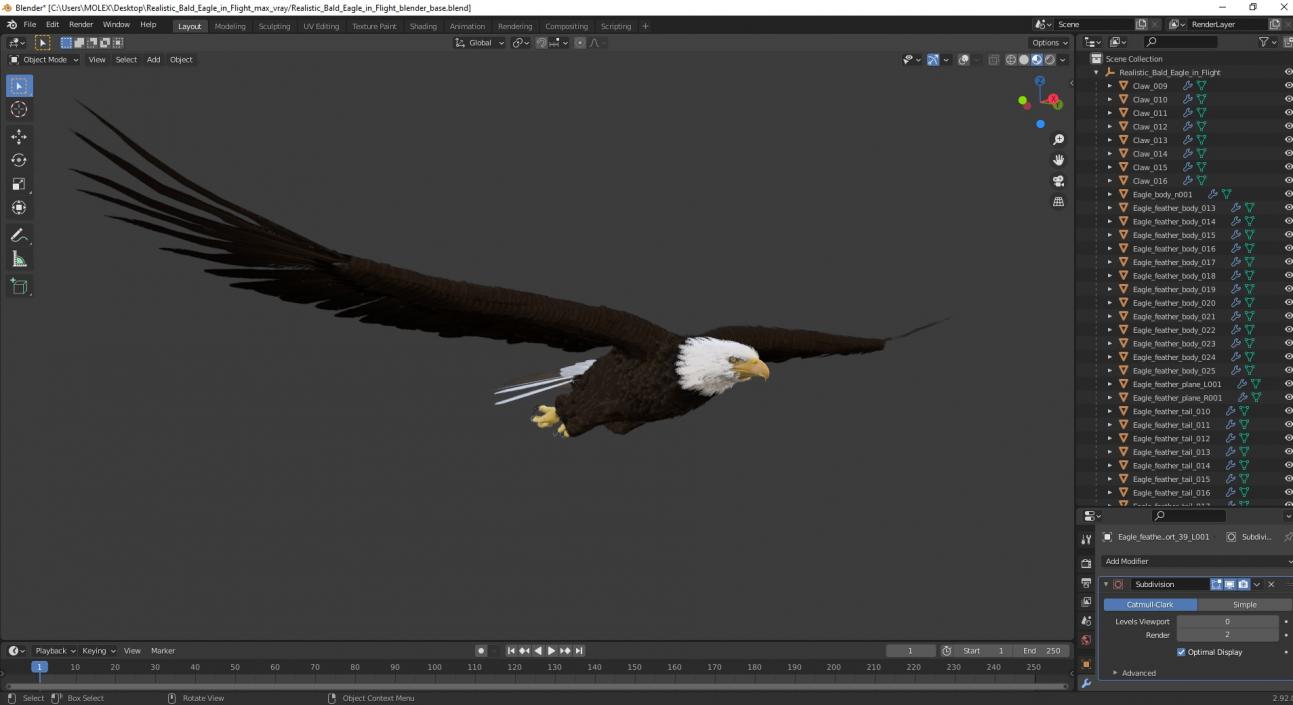 3D model Realistic Bald Eagle in Flight