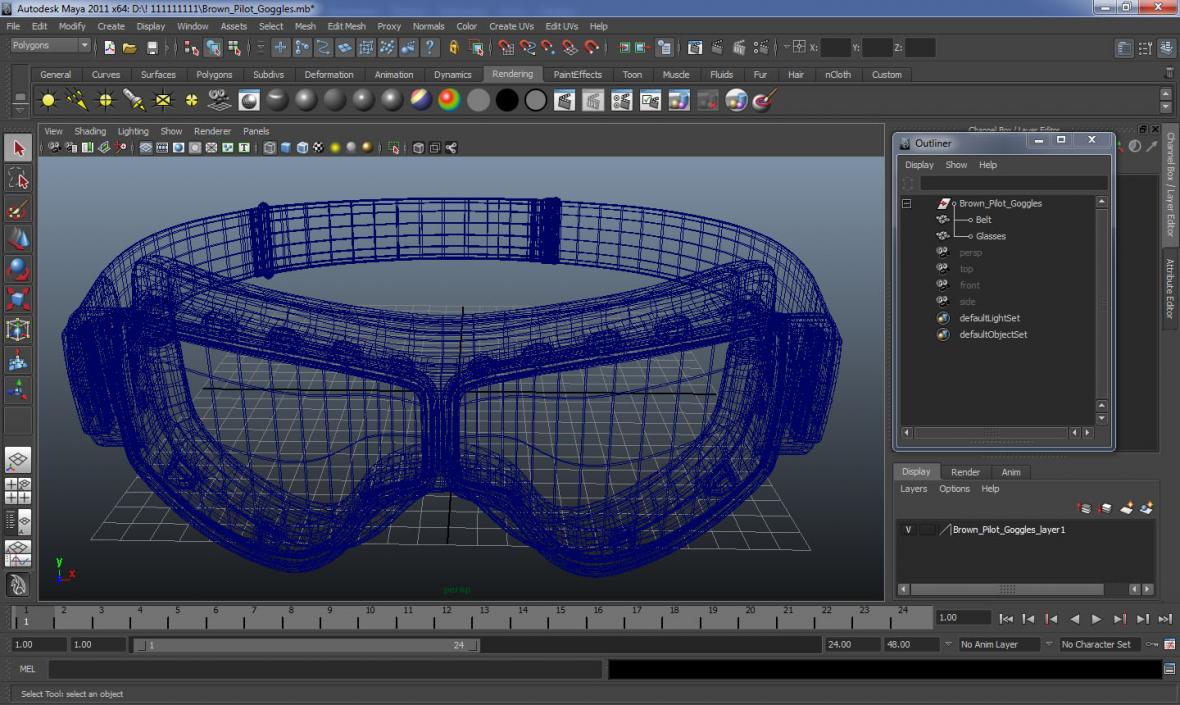 Black Pilot Goggles 3D model