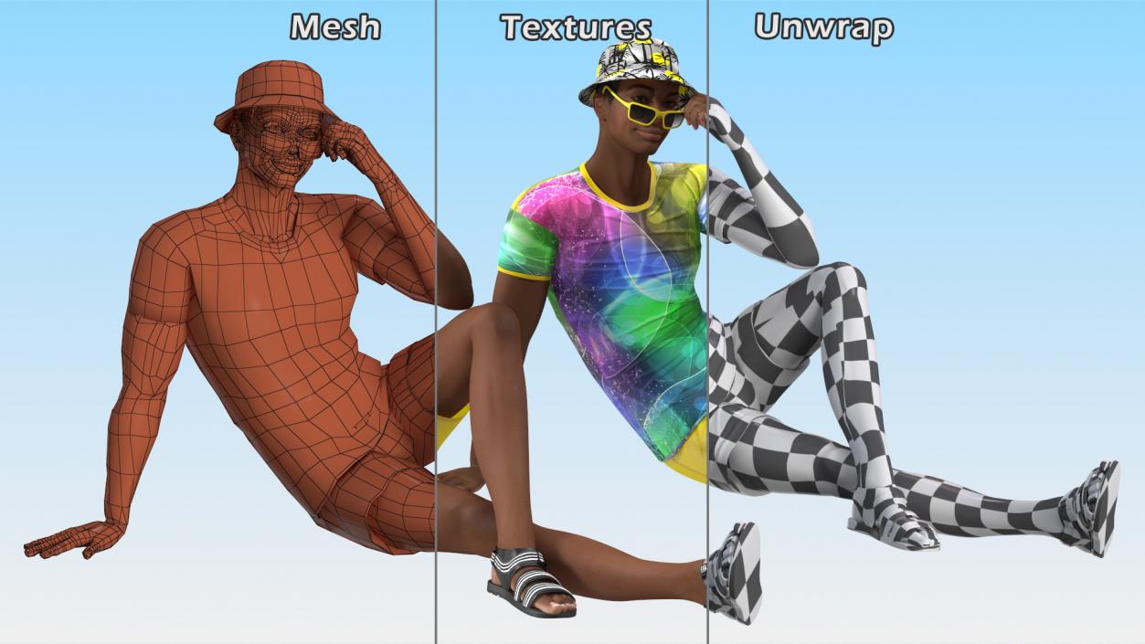 Light Skin Teenager Beach Style Sitting Pose 3D model