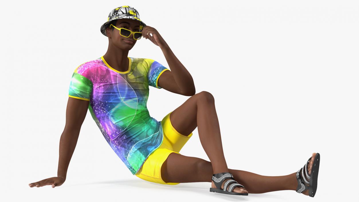 Light Skin Teenager Beach Style Sitting Pose 3D model