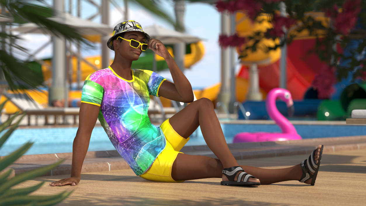 Light Skin Teenager Beach Style Sitting Pose 3D model