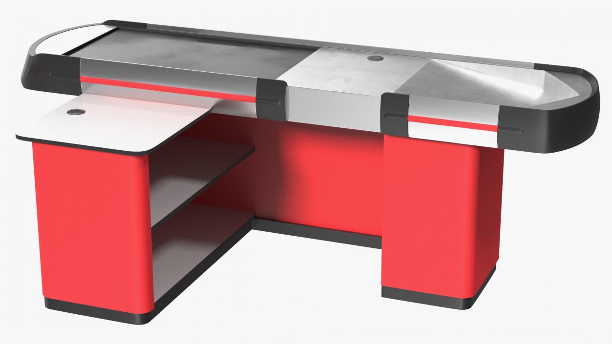 3D Modern Retail Checkout Counters Set Red Rigged