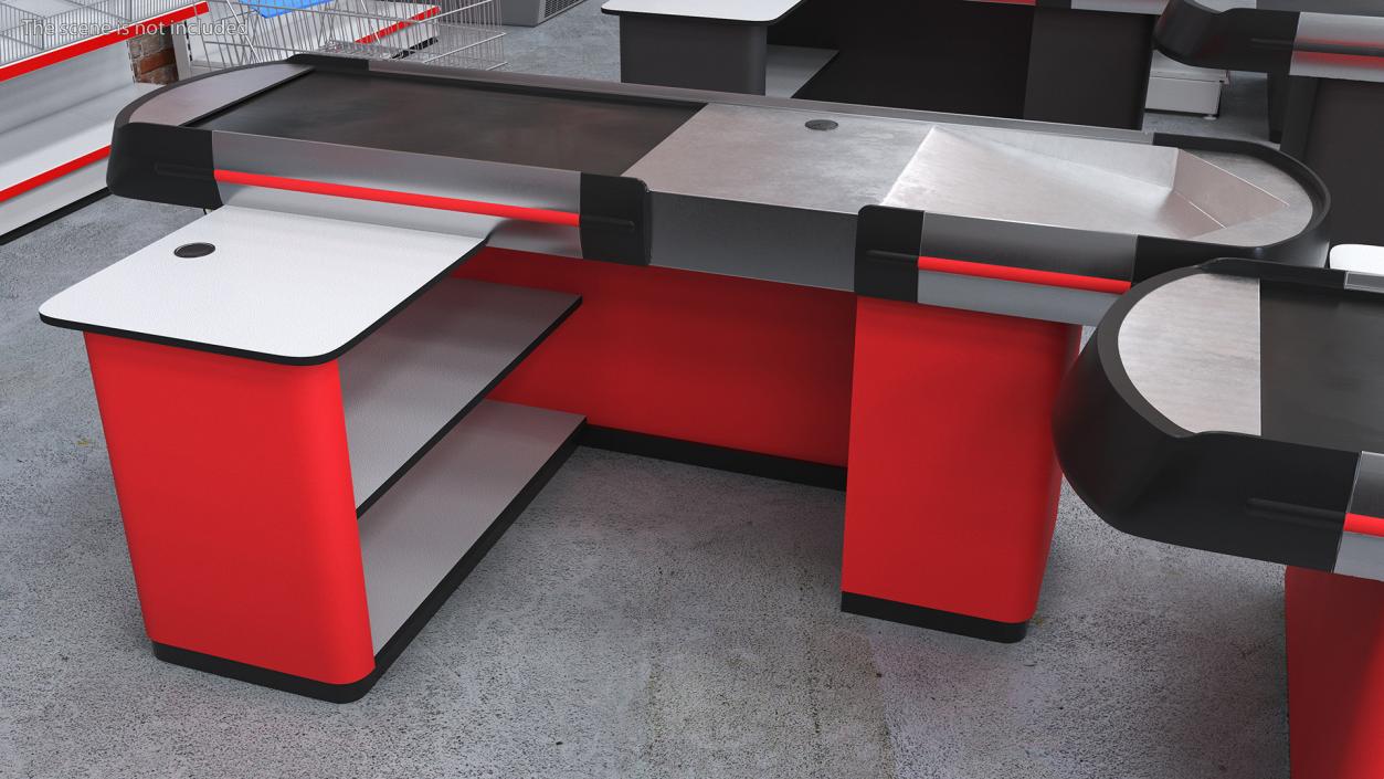 3D Modern Retail Checkout Counters Set Red Rigged