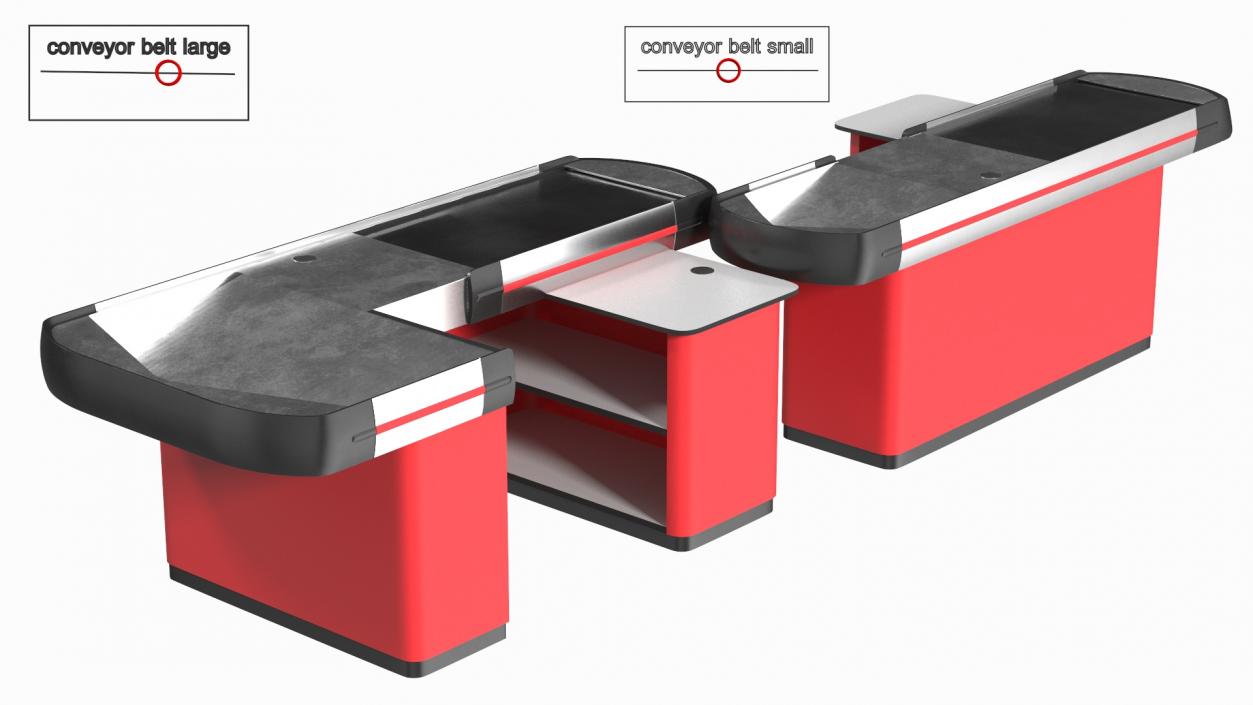 3D Modern Retail Checkout Counters Set Red Rigged