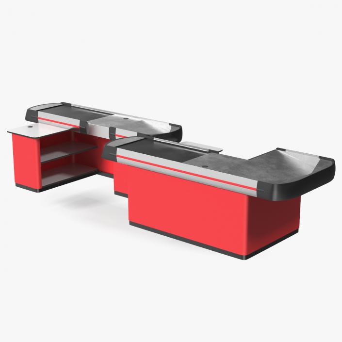 3D Modern Retail Checkout Counters Set Red Rigged