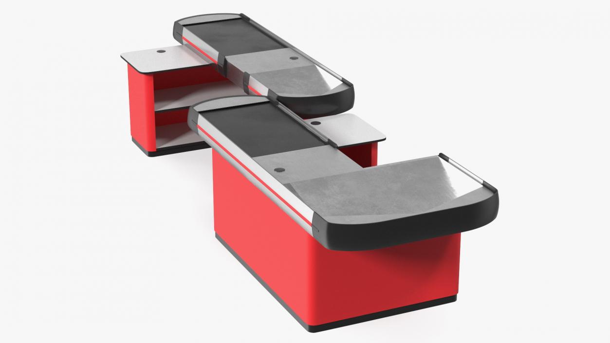 3D Modern Retail Checkout Counters Set Red Rigged