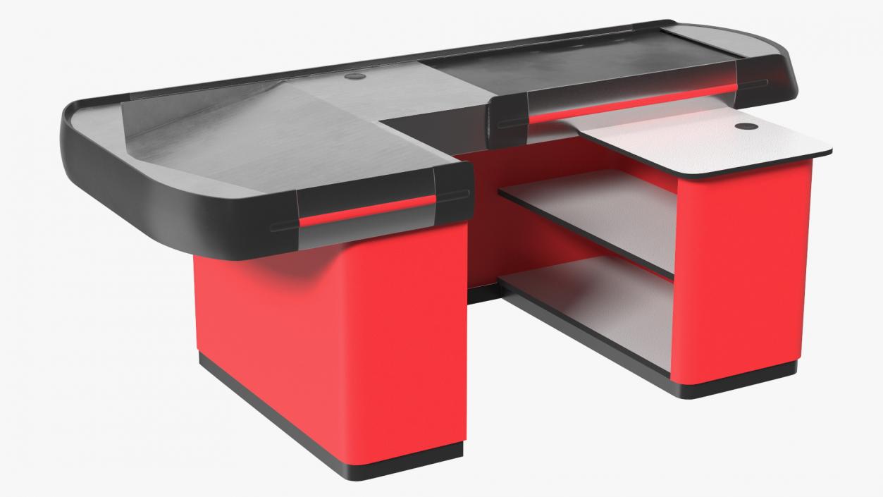 3D Modern Retail Checkout Counters Set Red Rigged