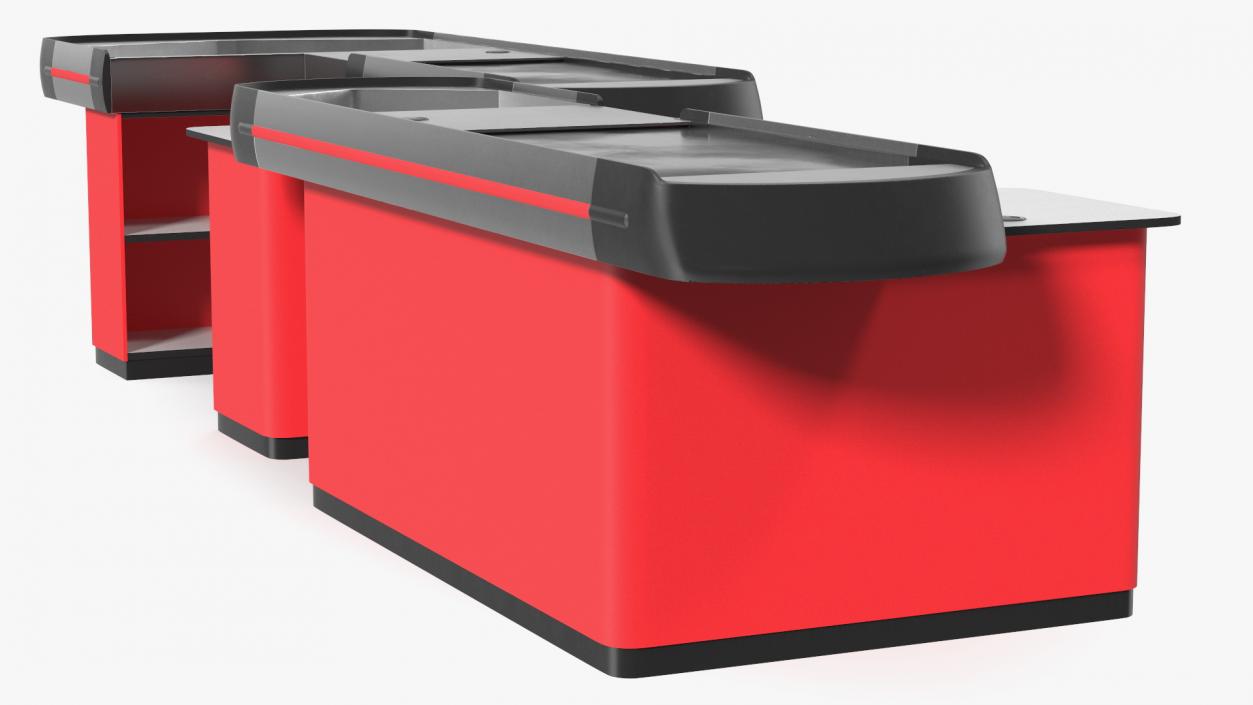 3D Modern Retail Checkout Counters Set Red Rigged