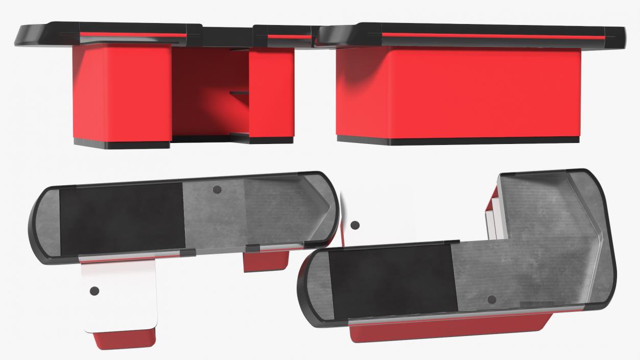 3D Modern Retail Checkout Counters Set Red Rigged