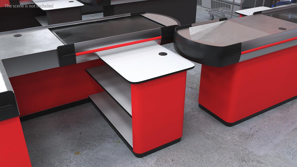 3D Modern Retail Checkout Counters Set Red Rigged