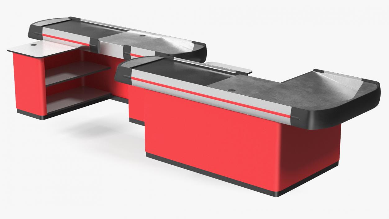 3D Modern Retail Checkout Counters Set Red Rigged