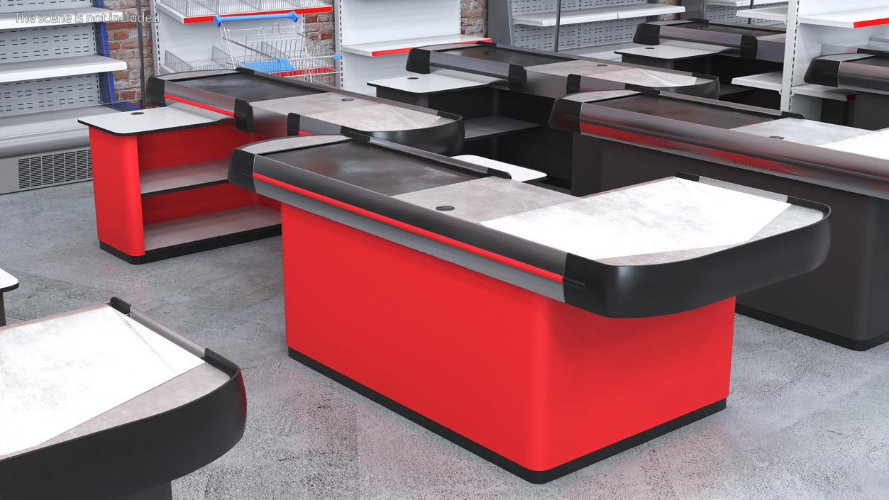 3D Modern Retail Checkout Counters Set Red Rigged