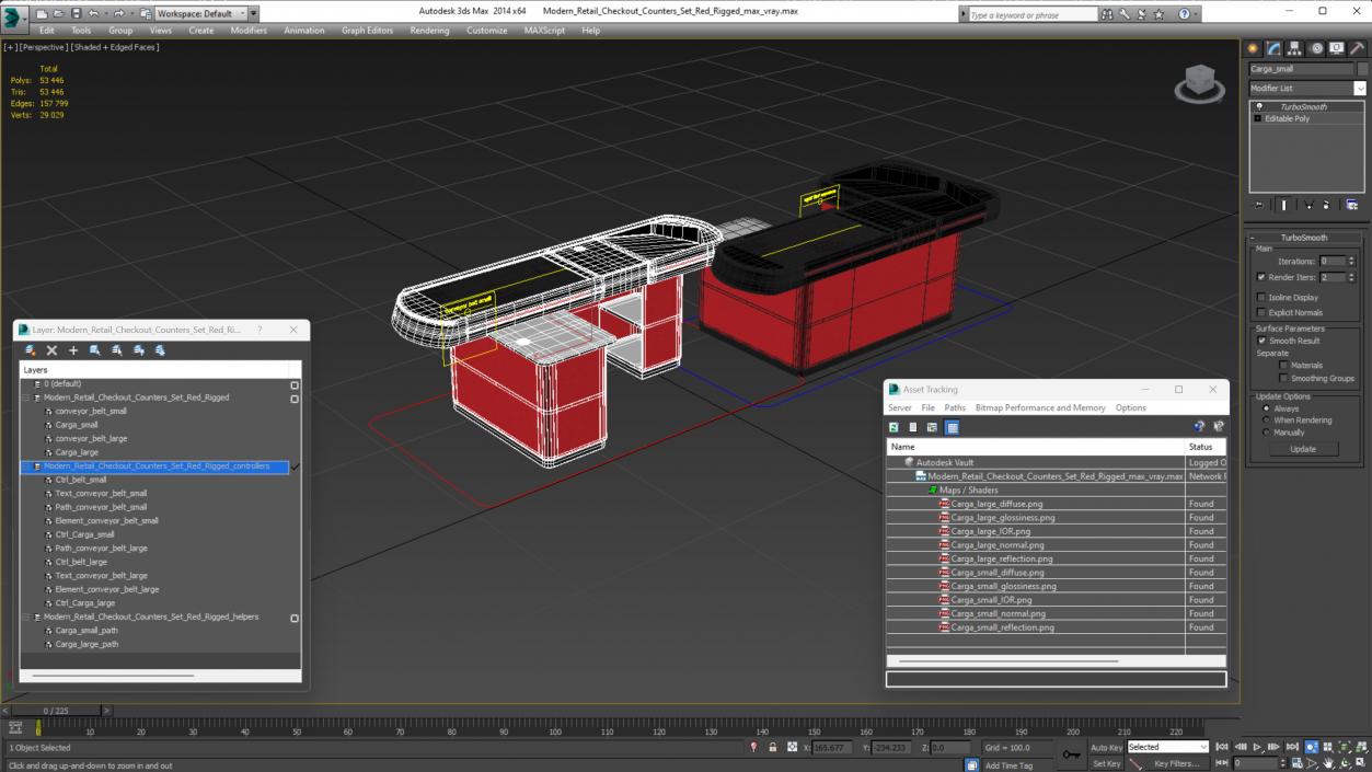 3D Modern Retail Checkout Counters Set Red Rigged