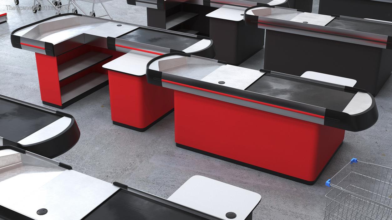 3D Modern Retail Checkout Counters Set Red Rigged