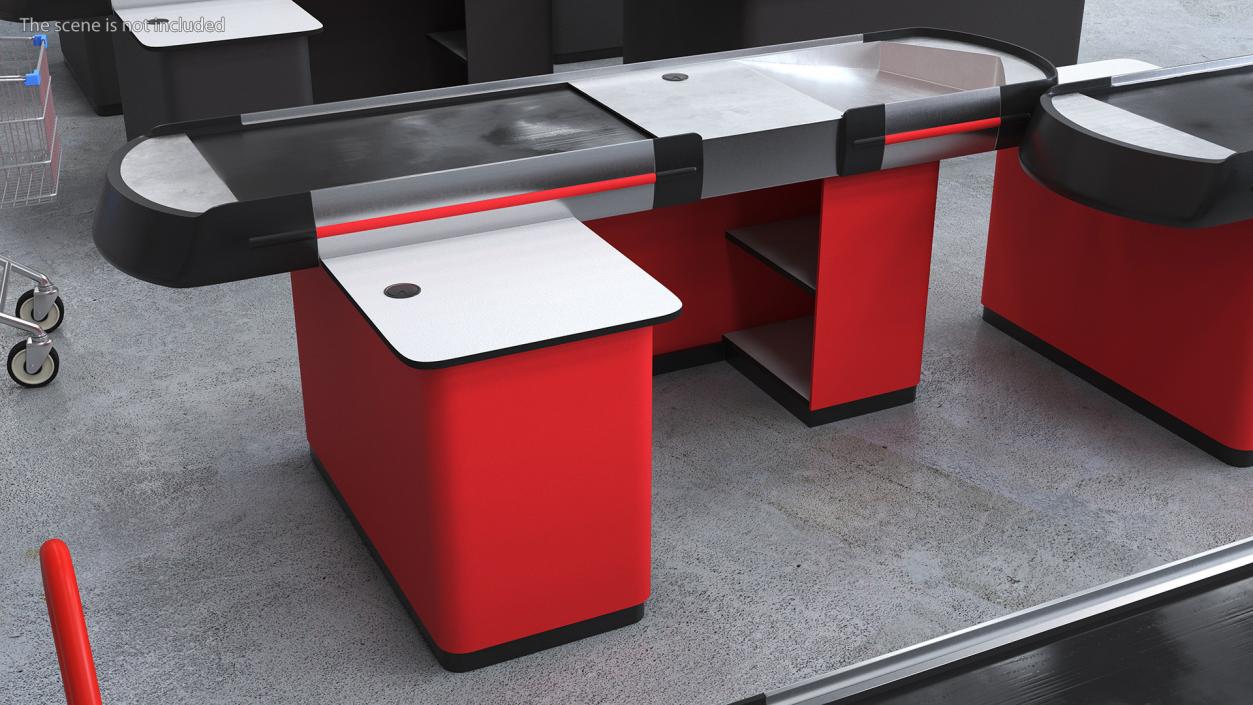 3D Modern Retail Checkout Counters Set Red Rigged