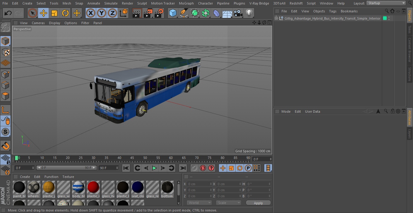 3D Gillig Advantage Hybrid Bus Intercity Transit Simple Interior