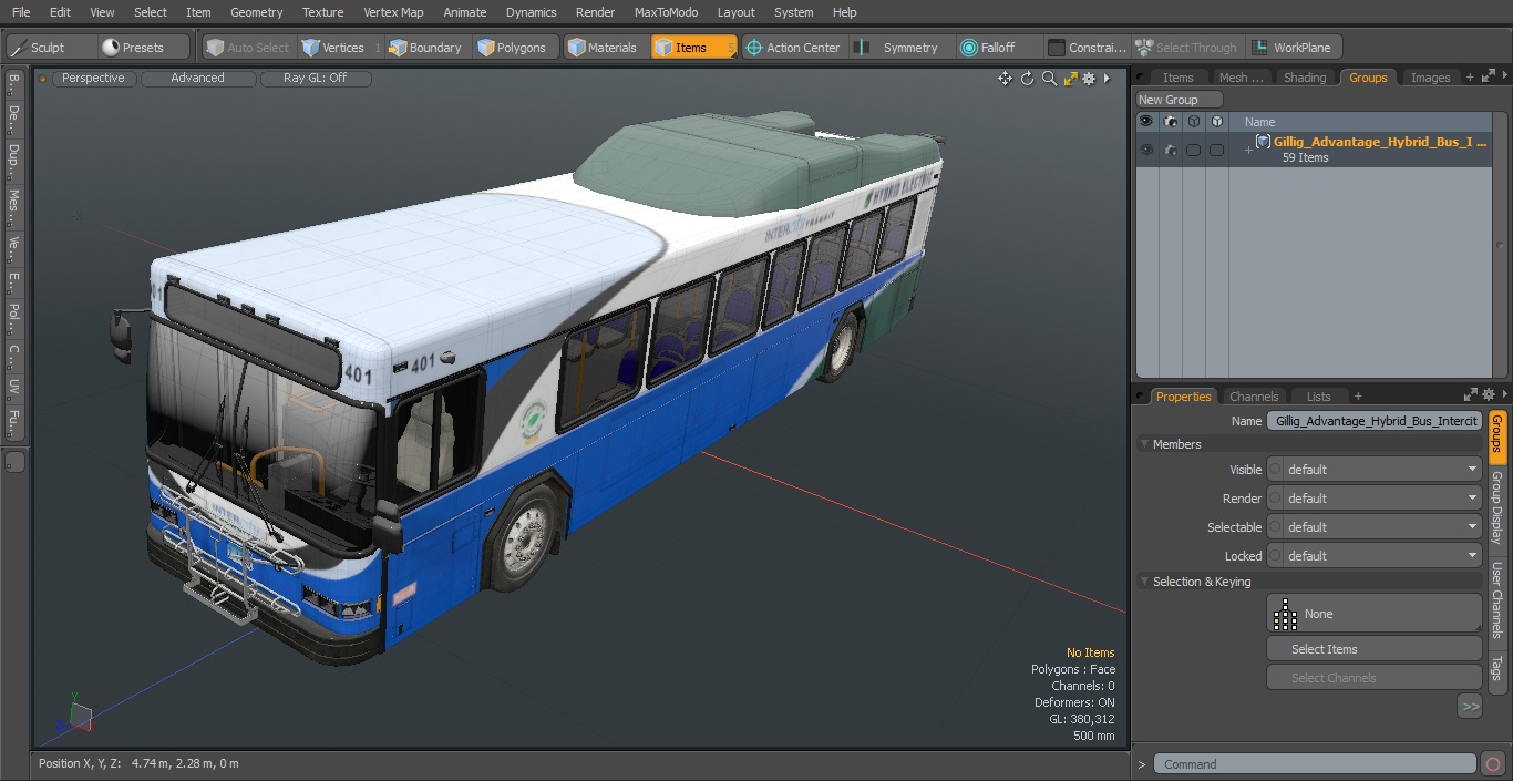 3D Gillig Advantage Hybrid Bus Intercity Transit Simple Interior