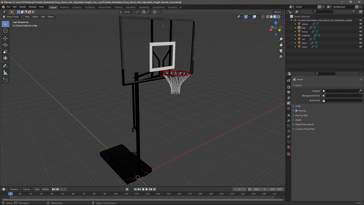 3D Portable Basketball Hoop Stand with Adjustable Height model