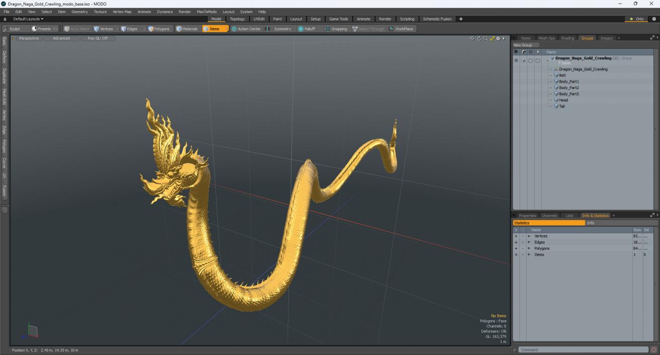 3D model Dragon Naga Gold Crawling