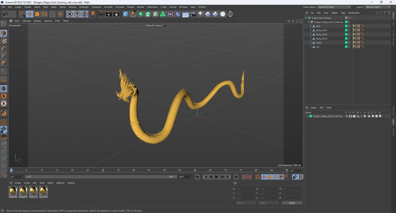 3D model Dragon Naga Gold Crawling