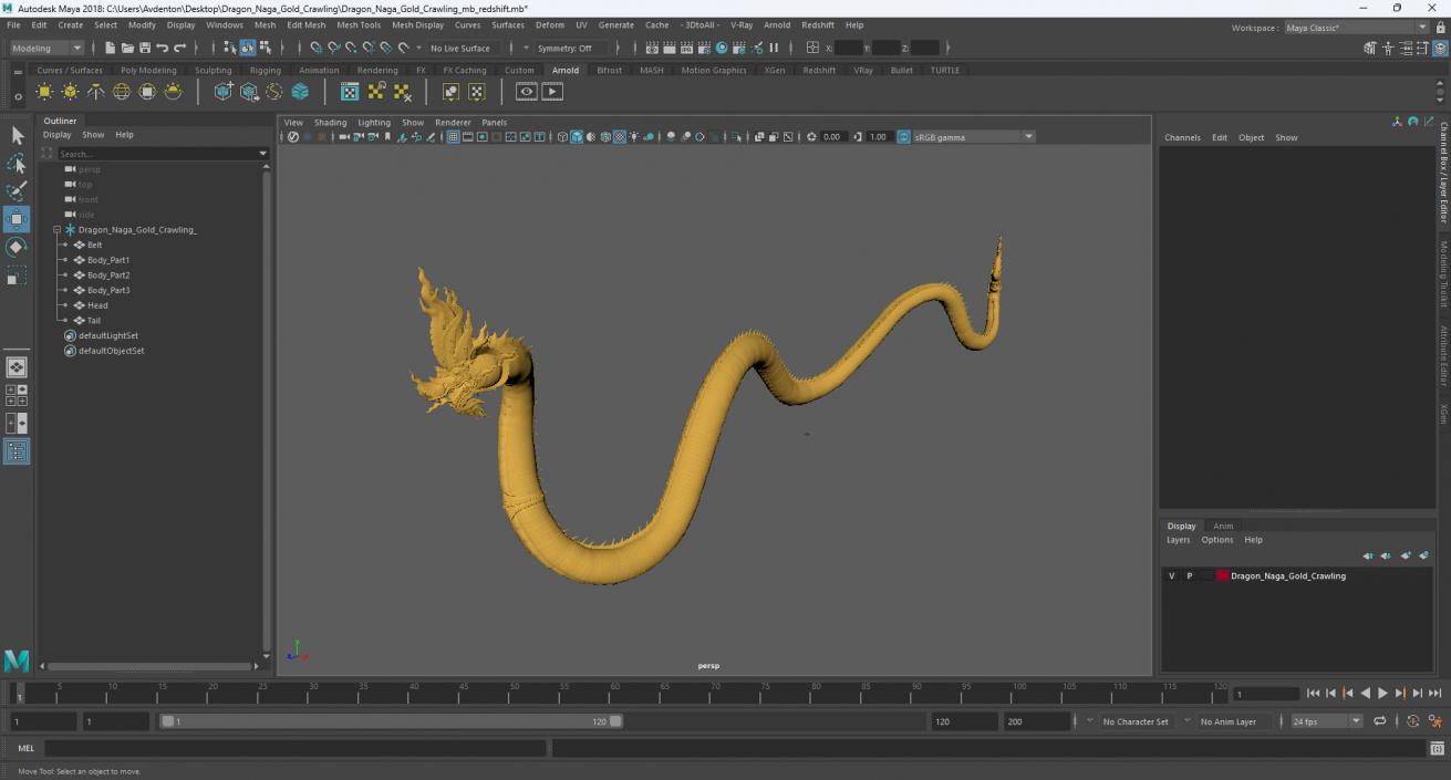 3D model Dragon Naga Gold Crawling