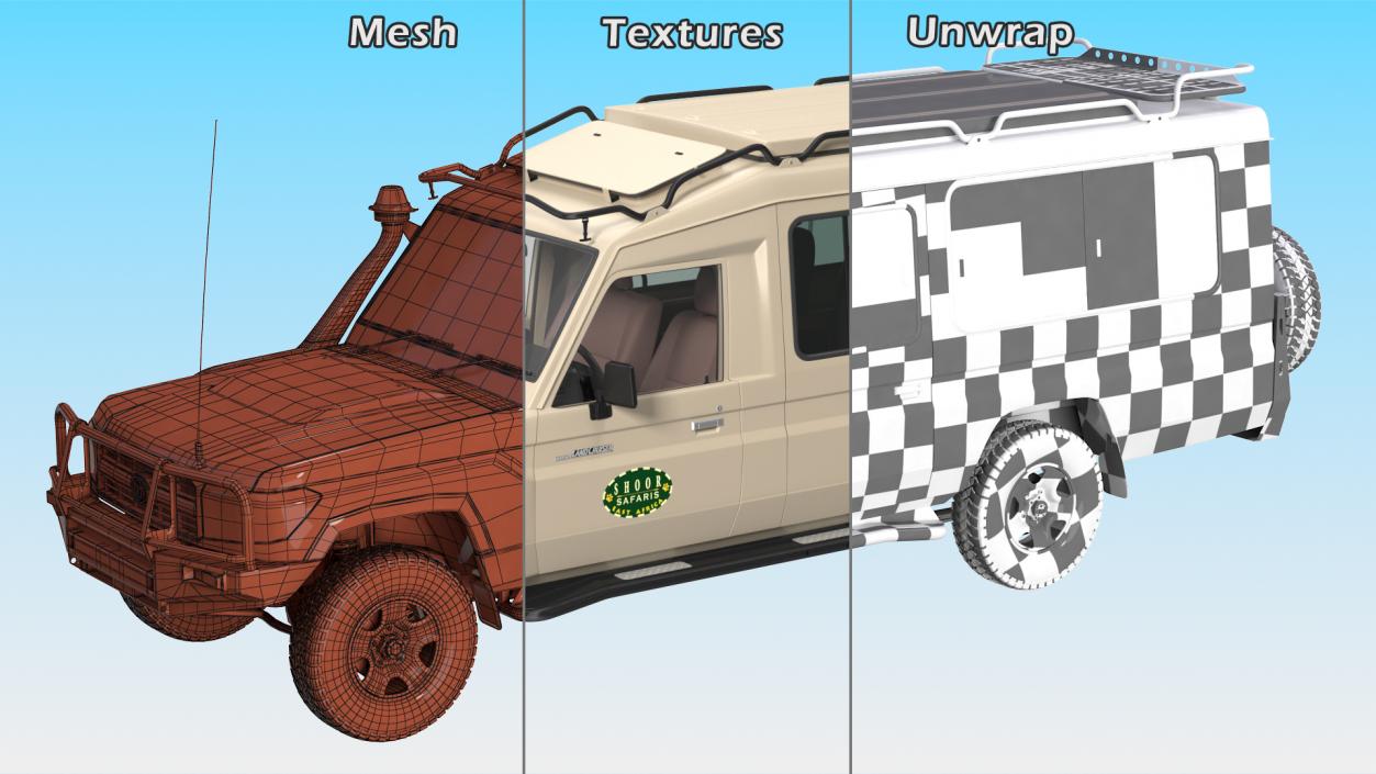 3D model Toyota Land Cruiser Safari Beige Clean Rigged